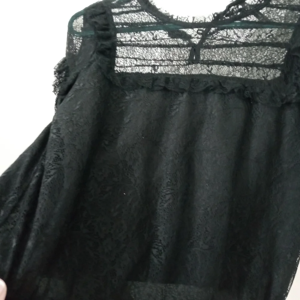 Zara Trafaluc Sheer Lace Long Sleeve Blouse Buttons in Back Of Neck